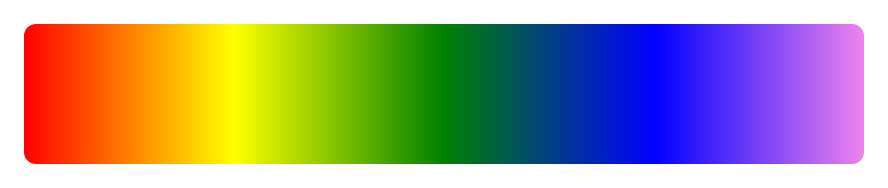 Rendered output: a horizontal bar gradient blending from red to yellow to green to blue to violet, left to right