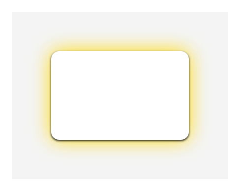 Rendered output: a white rounded box sitting on a light gray background, with a thin dark drop shadow directly beneath it and a soft gold glow spreading outward around its edges