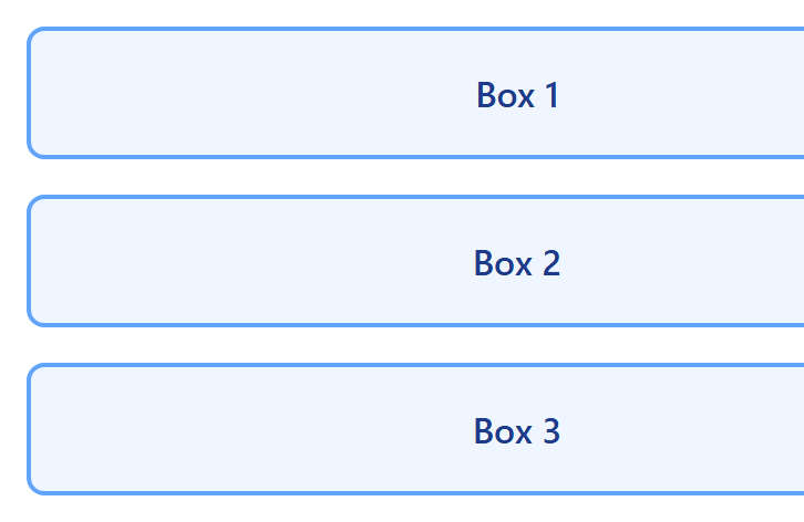 Rendered output: the same three boxes now stacked one above the other in a single column, at a narrow mobile width below the md breakpoint