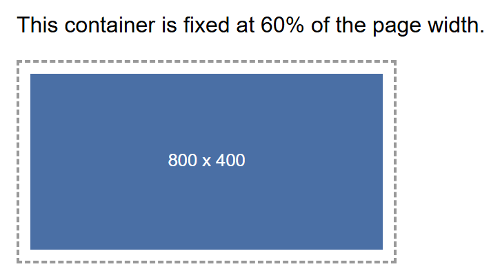 Rendered output: the same blue placeholder image and dashed container, both now much smaller because the page itself is narrow, at a mobile width where the image has scaled down to match its container